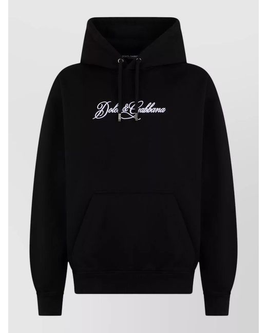 Dolce & Gabbana Black Logo Hooded Sweatshirt Long Sleeves Drawstring for men