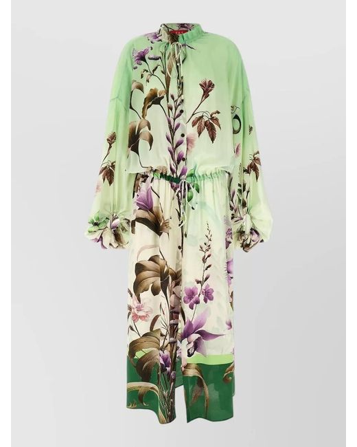 F.R.S For Restless Sleepers Green Cenide Dress Drawstring Waist Floral Print