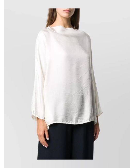 Daniela Gregis White Lightweight Long Sleeve Blouse With Boat Neck