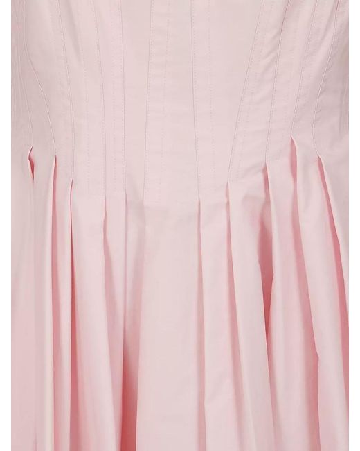 Max Mara Pink Cotton Midi Dress Square Neckline Pleated