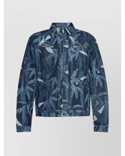 KENZO Blue Leaf Print Blazer Featuring Multiple Pockets for men