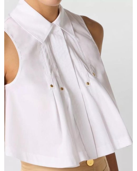 Elisabetta Franchi White Shirt Sleeveless Collar Buttons Tone Pleats