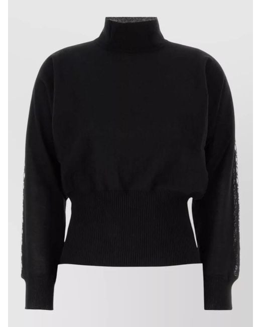 MM STUDIO Black Arda Wool Sweater High Neck Lace