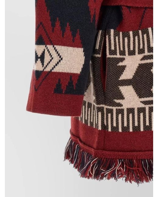 Alanui Red Cashmere Fringed Belted Cardigan