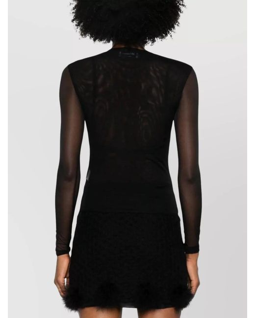 Blumarine Black Sheer Logo-Print Knitted Top