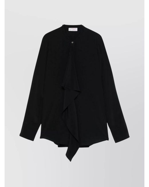 Alberto Biani Black Silk Ruffled Blouse