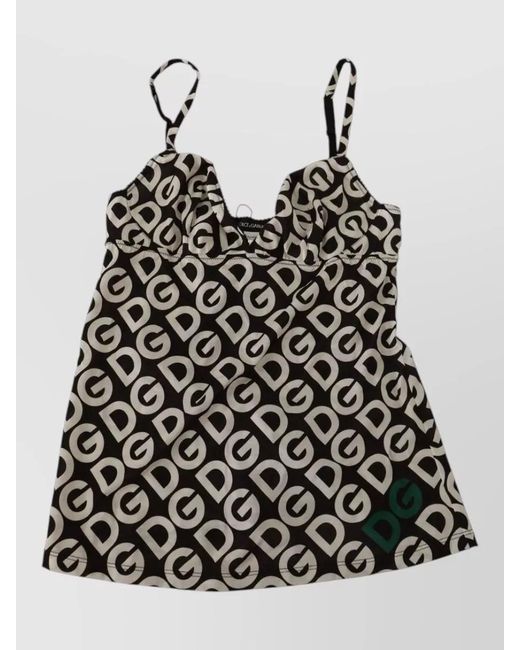 Dolce & Gabbana Black Logo Print Camisole Top Underwear Beachwear