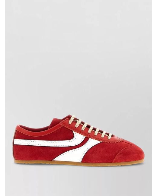 Dries Van Noten Red Suede Lace Up Sneakers Low Profile Stripes