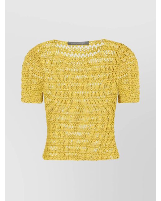 Alberta Ferretti Yellow Linen Mesh T-Shirt