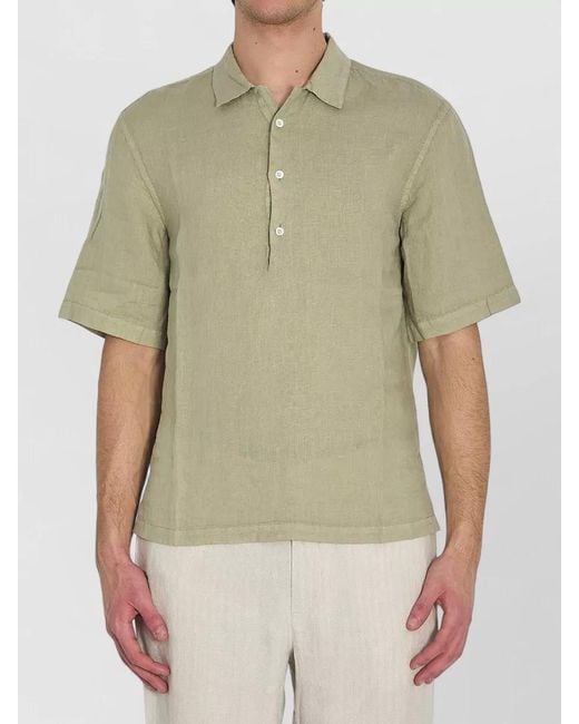 Barena Green Linen Regular-Fit Short-Sleeve Shirt for men