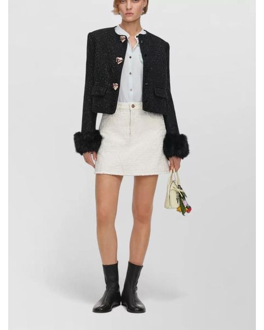Self-Portrait Multicolor Boucle Jacket Cropped Boxy Cut Faux Fur