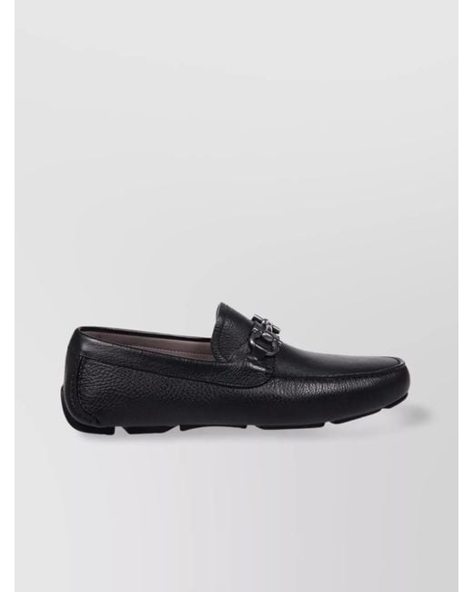 Ferragamo Black Leather Driver Loafers for men