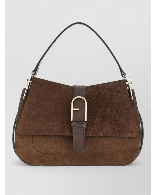 Furla Brown Flow M Buckle Shoulder Bag Top Handle
