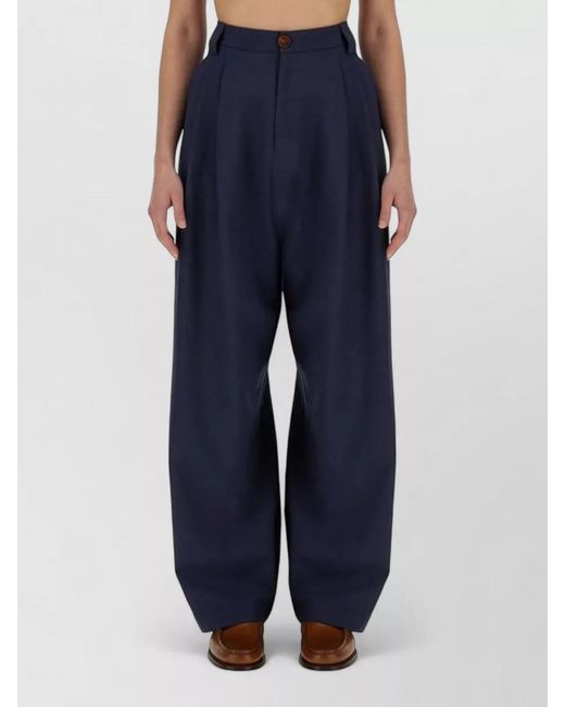 Alysi Blue Canvas Pants Belt Loops Pleated Front
