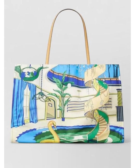 Tory Burch Blue Large Tote Bag Poolside Logo Pocket