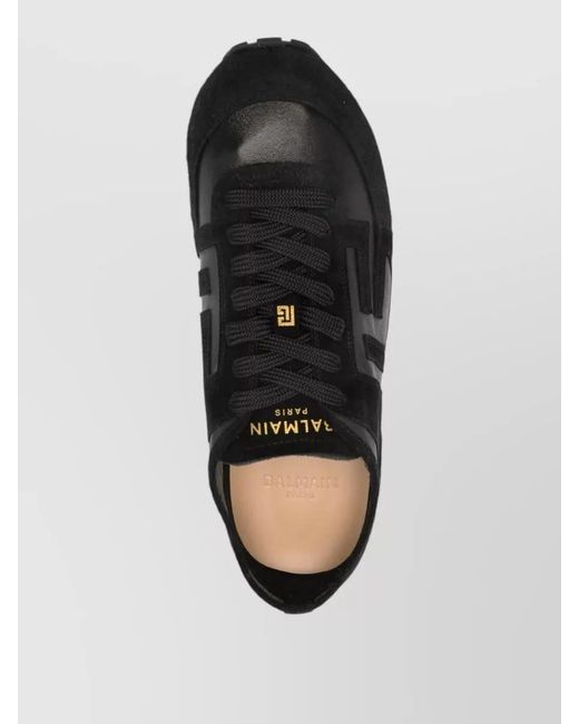 Balmain Black Leather Low-Top Sneakers for men