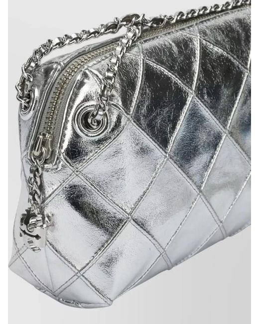Tory Burch Gray Chain Leather Crossbody Bag Quilted Design