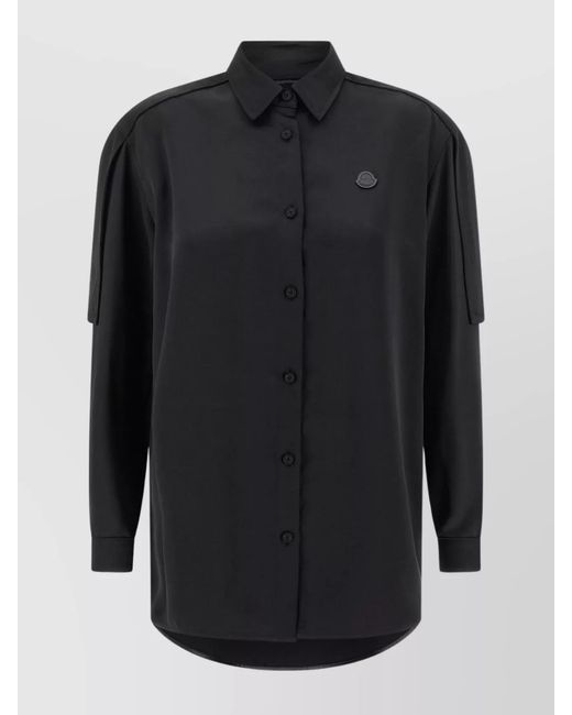 Moncler Genius Black Satin Long-Sleeve Logo Shirt