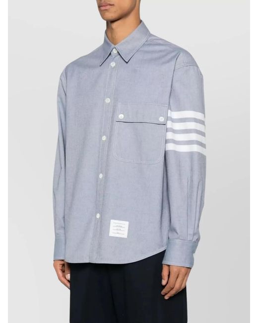 Thom Browne Blue Cotton Oversized Flannel Shirt for men