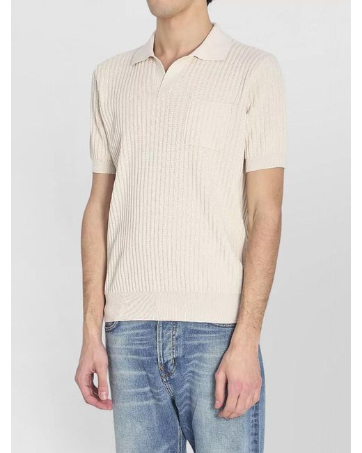 Roberto Collina White Ribbed Cotton Short-Sleeve Polo Shirt for men