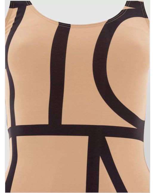 Totême Natural Monogram-Print Scoop-Neck Swimsuit