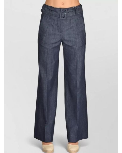 Incotex Blue Wide Leg Trousers Belt Loops Front Pockets