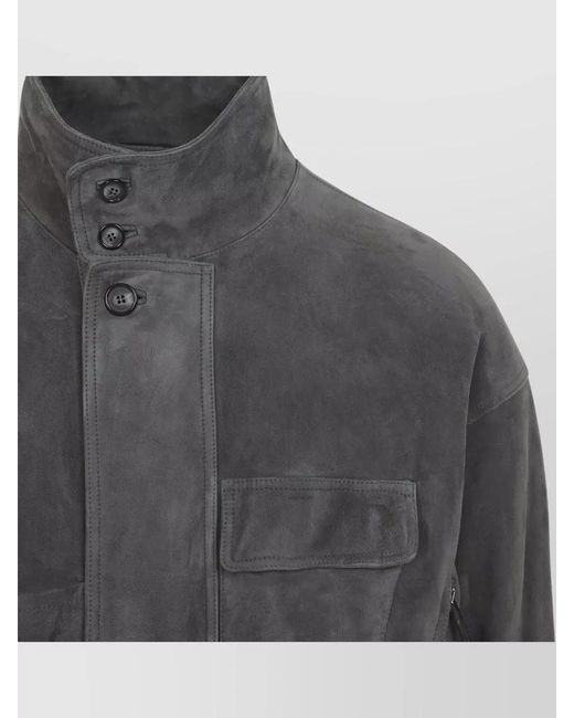 Giorgio Armani Gray Stand Collar Jacket Chest And Side Pockets for men