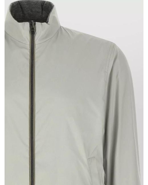 Herno Gray Reversible Bomber Jacket Elastic Cuffs High Collar for men