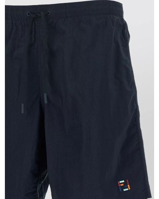 Fendi Blue Ff Stitching Nylon Swim Shorts Side Pockets for men