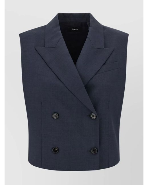Theory Blue Double-Breasted Tailored Vest Featuring Notched Lapels