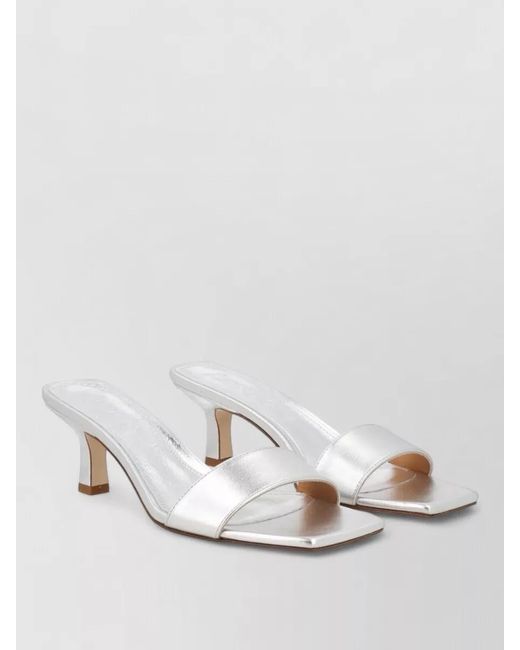 Aeyde White Mules Square Toe Stiletto Heel Metallic