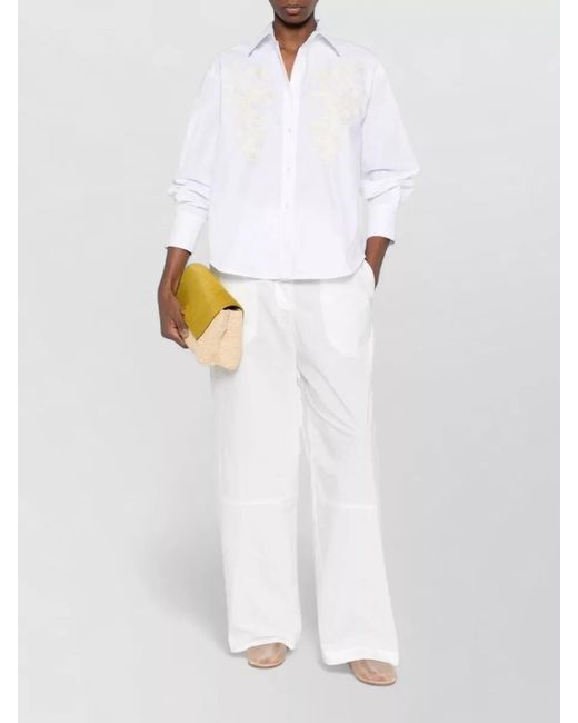 ERMANNO FIRENZE White Cotton Shirt Embroidered Collared Neck Long Sleeves