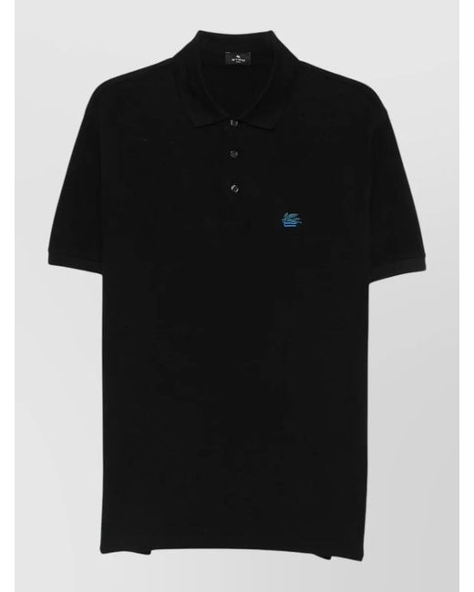 Etro Black Cotton Piqué Embroidered Polo Shirt for men