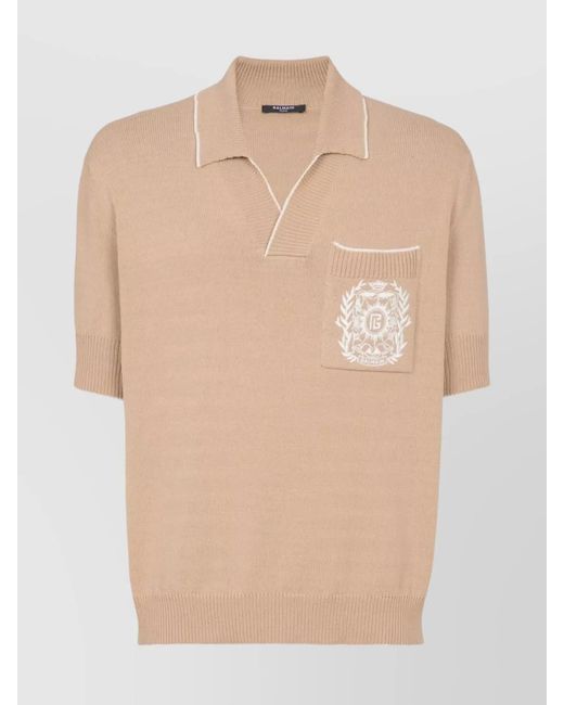 Balmain Natural V-Neck Short-Sleeve Polo Shirt for men
