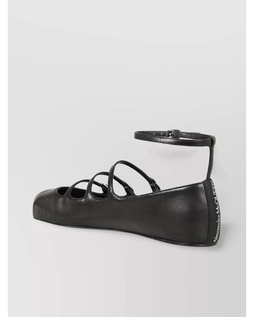 McQueen Black Leather Buckled-Strap Ballerina Shoes
