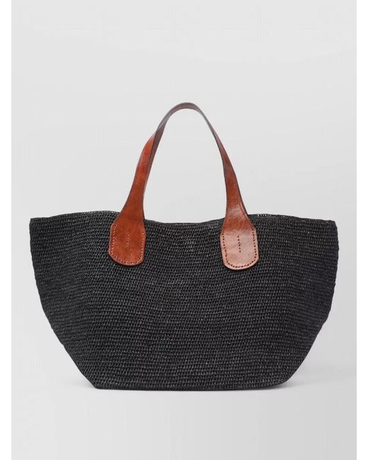 IBELIV Black Woven Tote Bag Dual Straps Open Top