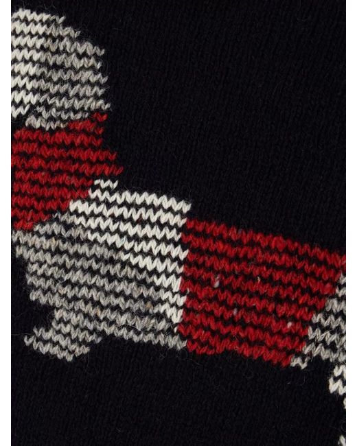 Thom Browne Blue Wool Blend Cardigan Dog Motif V Neck for men