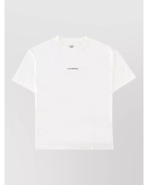 C P Company White Logo Crew Neck Short Sleeve Top for men