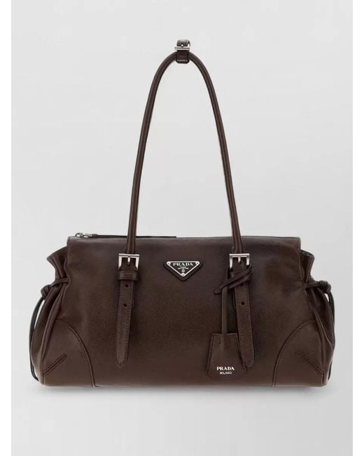 Prada Brown Leather Bonnie Medium Shoulder Tote Bag