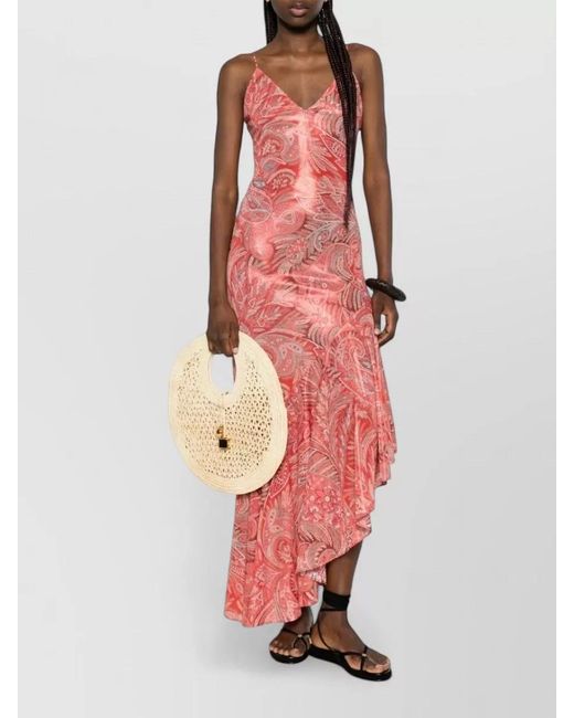 Etro White Paisley Maxi Dress Asymmetric Hem Spaghetti Straps