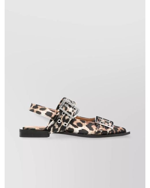 Ganni Metallic Leopard Print Slingback Ballerina Flats
