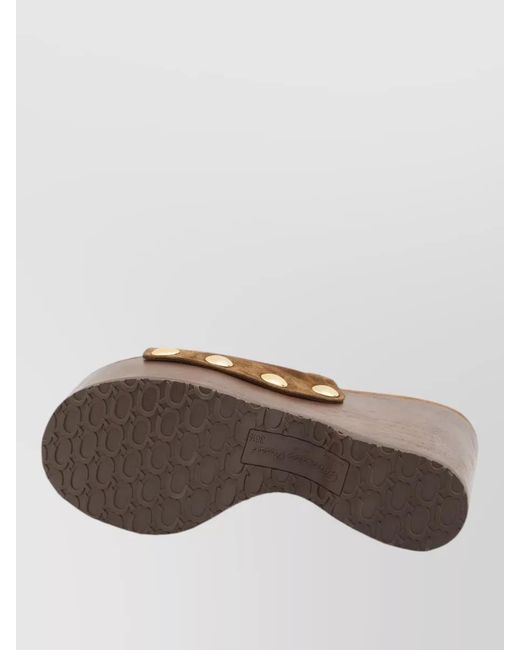 Gianvito Rossi Brown Leather Studded Wedge Sandals