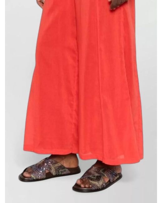 Forte_forte Red Cotton Silk Wide Leg Trousers Button Detail