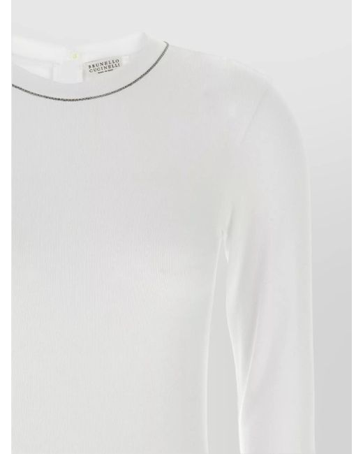 Brunello Cucinelli White Cotton Long-Sleeve Fine-Knit Crew-Neck T-Shirt