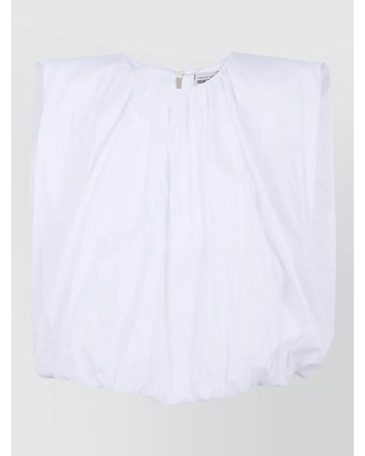 Semicouture White Shirt Dress Tie Back Puff Sleeves