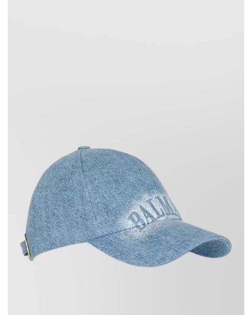 Balmain Blue Logo Baseball Cap Curved Brim Denim for men
