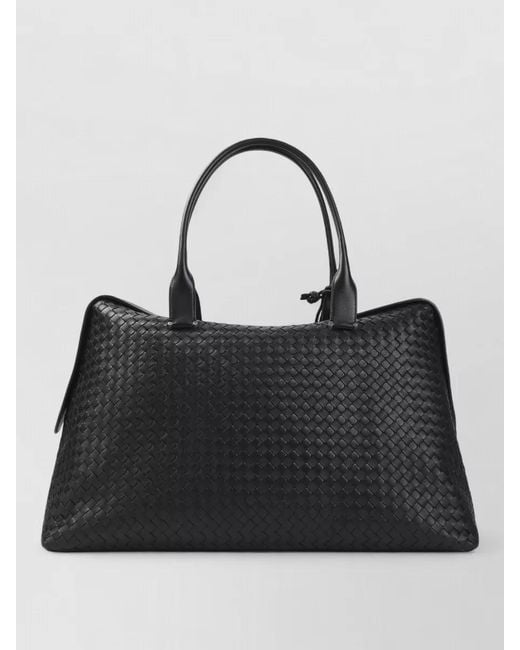 Bottega Veneta Black Intrecciato Leather Duffle Bag Braided Handles