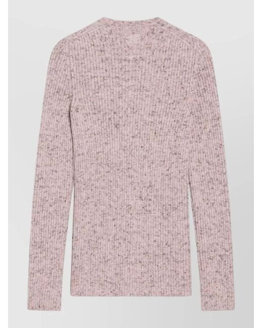 Prada Pink Crew Neck Ribbed Knit Long Sleeves