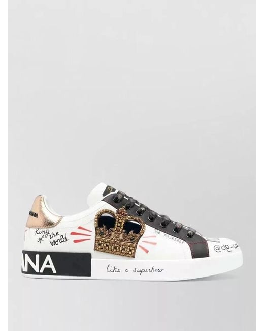 Dolce & Gabbana Metallic Portofino Leather Sneakers Crown Detail for men