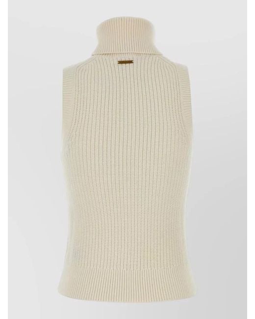 Michael Kors Natural Wool Blend Vest High Neck Ribbed